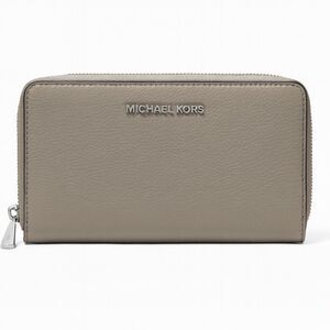 Michael Kors Gray Pebble Leather Zip-Around Wallet Clutch Classic